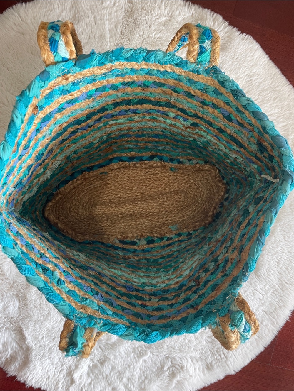 Woven Teal and Natural Straw Tote Bag - Unbranded - Picture 6 of 11